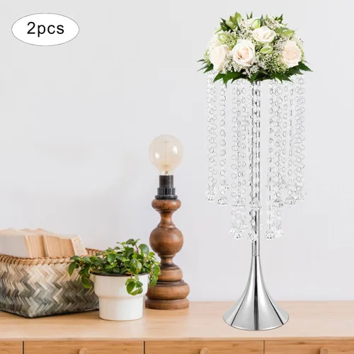 Vista 3 de 2 jarrones de flores de boda de 21.9 pulgadas de alto, centros de mesa plateados para mesa de boda, soporte alto de flores, centro de mesa Estilo 1
