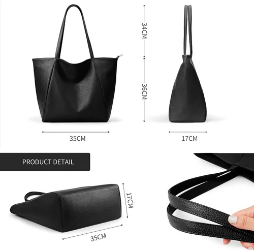 Vista 7 de KALIDI Bolso Tote Grande de Cuero Vegano para Mujer, Bolso de Hombro, Casual, con Cremallera, para Trabajo, Fin de Semana, Estilo Hobo, 23L
