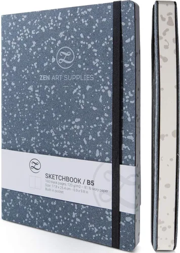 Vista 9 de ZenART - Cuaderno de bocetos grande B5 para dibujar de 120 GSM, cuaderno de viaje o hogar de tapa blanda con bolsillo y papel marfil liso grueso sin