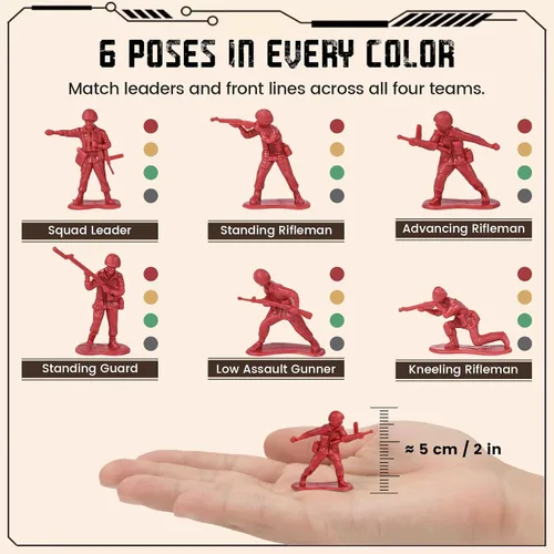 Vista 3 de LovesTown Juego de soldados de juguete multijugador, 120 unidades de hombres del ejército en 4 colores, rellenos de calcetines para niños