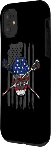 Vista 2 de iPhone 11 bandera estadounidense lacrosse Player Tee Lacrosse Portero caso