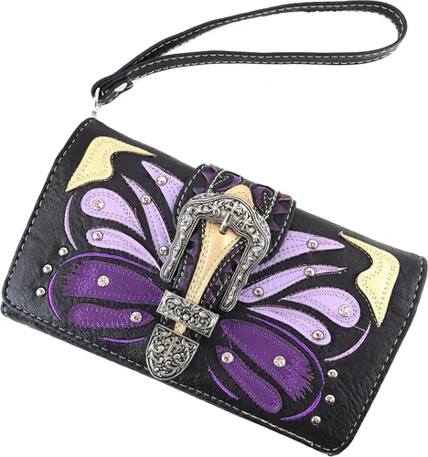 Vista 6 de Zelris Buckle Abstracto Mariposa Artwork Mujeres Ocultar Llevar Bolso Cartera Set