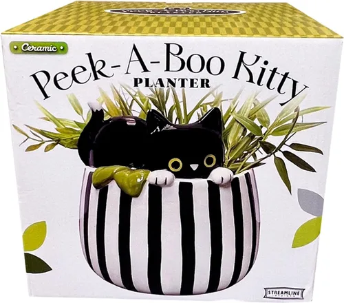 Vista 3 de Streamline Imagined Maceta de cerámica para suculentas – Peek-A-Boo Kitty – Interior – 6.75 x 6.75 x 6.75 pulgadas