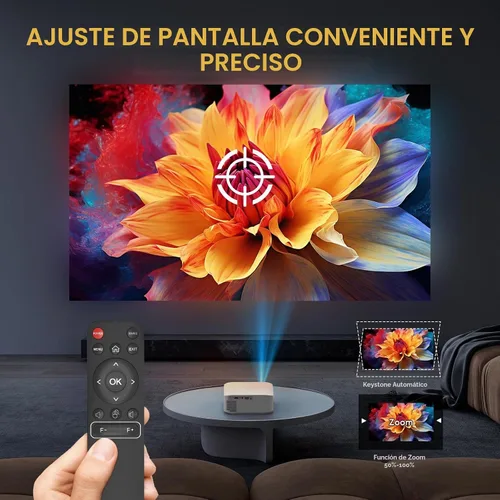 Vista 5 de [Aplicaciones integradas] Mini proyector inteligente de corto alcance 4K con WiFi 6 y Bluetooth, proyector de película para exteriores Keystone