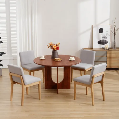 Vista 8 de Kmax Juego de 2 sillas de comedor, elegantes sillas de cocina rústicas de madera sin brazos, tapizadas para comedor, sala de estar, lino, gris