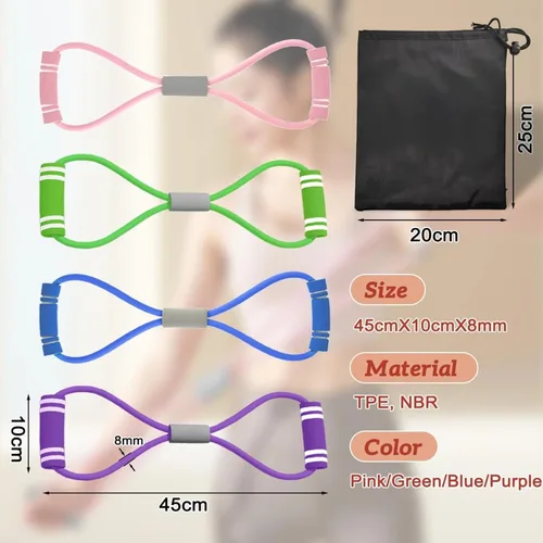 Vista 7 de Figura 8 Banda de fitness para entrenamientos en casa, ejercicio de pecho y hombro, banda elástica para entrenamiento de fuerza, hombres y mujeres