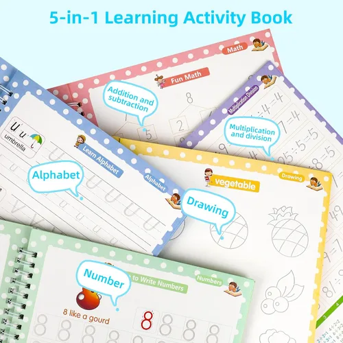 Vista 6 de Juego completo de práctica de escritura a mano, cuadernos reutilizables para niños, libros de práctica de escritura para niños, libros de trabajo