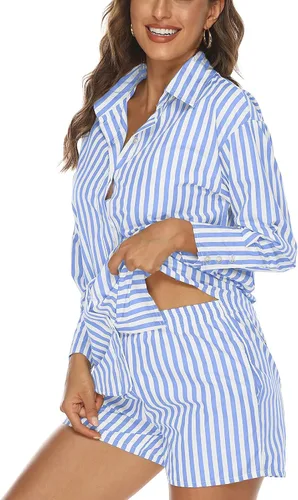 Vista 3 de Conjunto de 2 piezas para mujer, casual, de gran tamaño, relajada, de manga larga, holgada, cintura alta, con bolsillo lateral, conjunto