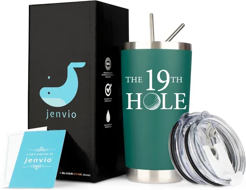 Vista 2 de Regalos para golfistas El hoyo 19 Vaso de viaje de acero inoxidable con 2 tapas pajitas caja de regalo y tarjeta Único padre divertido relleno