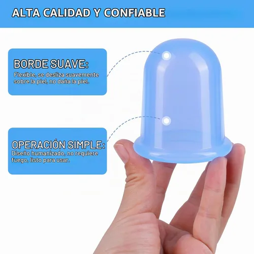 Vista 4 de Juego de terapia de ventosas de silicona (6 piezas), kit de ventosas para terapia de masaje Azul transparente