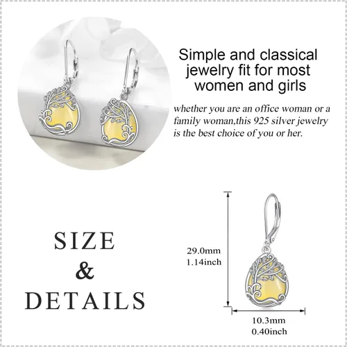 Vista 291 de Aretes colgantes con forma de lágrima de filigrana de piedra lunar de plata de ley 925 con cierre de palanca para mujer, regalos de joyería