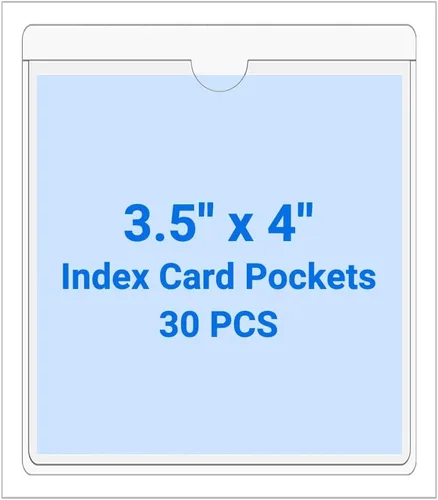 Vista 72 de 30 PCS Clear Self Adhesive Plastic Label Pockets, Top Loading Business & Library Index Card Holders, Peel and Stick Sleeves for Storage Bins, Totes