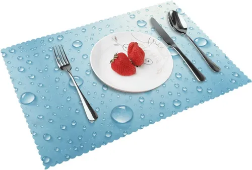 Vista 9 de Rectangular Placemats Set of 4, Heat Resistant Cucumber Printed Kitchen Dining Table Mats