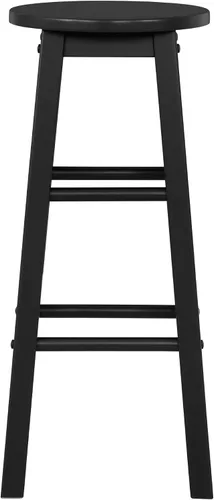 Vista 7 de Linon Zeke - Taburete de bar redondo sin respaldo de madera maciza negra con altura de asiento de 29 pulgadas