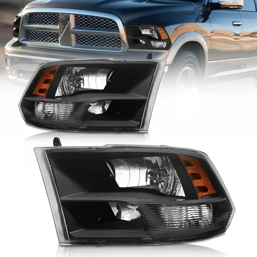 Vista 13 de Repuesto de conjunto de faros AS para Dodge Ram 1500 2002-2005/Ram 2500 3500 2003-2005 con carcasa negra, reflector ámbar, lentes transparentes