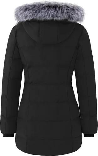 Vista 3 de wantdo Abrigo de invierno acolchado largo para mujer, chaqueta acolchada con capucha de piel sintética