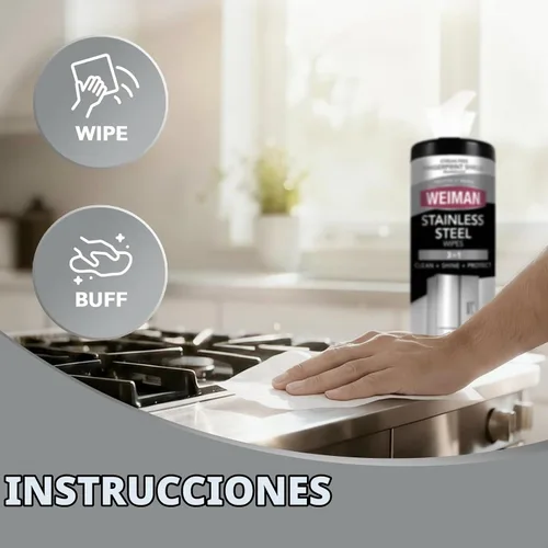 Vista 9 de Weiman Pulidor de cocina resistente y toallitas de acero inoxidable – Potente kit de limpieza de cocina – El embalaje puede variar