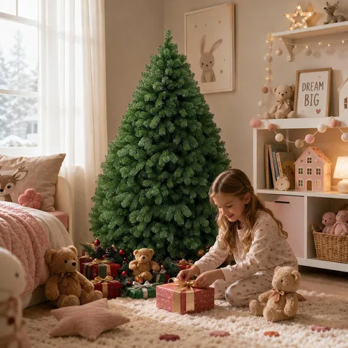 Vista 2 de Árbol de Navidad artificial de 4.5 pies, abeto de alta calidad con bisagras de metal y base plegable, para reuniones en el hogar y decoraciones