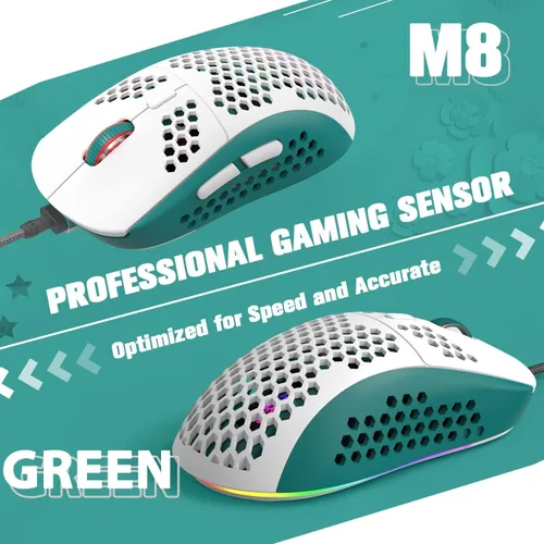Vista 7 de ZIYOU LANG Ratón para juegos RGB con cable, 65G ligero de panal ultraligero con sensor de alta precisión 6400DPI, 6 botones programables USB