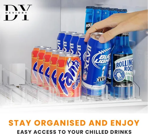 Vista 6 de Organizador de latas de soda con empujador automático Organizador de bebidas para refrigerador Dispensador de bebidas para soda, latas