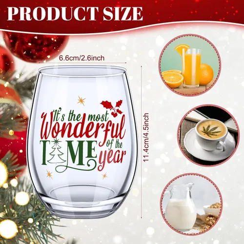 Vista 2 de Funtery 6 Piezas Vasos de Vino de Navidad sin Tallo, Divertido Juego de Regalo de Navidad para Maestros, Hombres, Mujeres, Familia, Amigos
