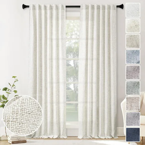 Vista 70 de Cortinas de Lino Natural Color Crema de 84 Pulgadas de Largo para Sala de Estar, Juego de 2 Paneles de Lino Texturizado con Trabillas Traseras