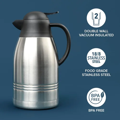Vista 3 de Farberware Jarra de acero inoxidable, dispensador de bebidas frías/calientes de doble pared (24 horas frías, 12 horas calientes), sin BPA, capacidad