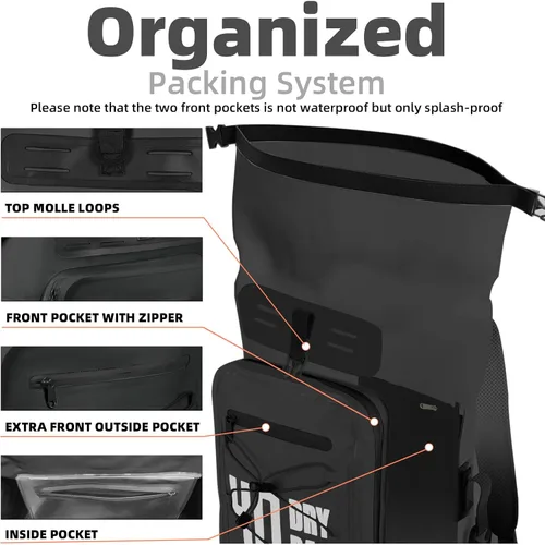 Vista 55 de MORXPLOR Bolsa seca impermeable, 5L/10L/20L/30L/40L/55L Mochila seca con funda impermeable para teléfono para natación, kayak
