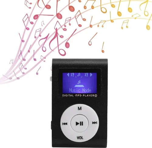Vista 3 de Mini reproductor de MP3, pantalla LCD mini reproductor de música USB, con auriculares, reproductor de clip ultraligero, carcasa de metal, soporte