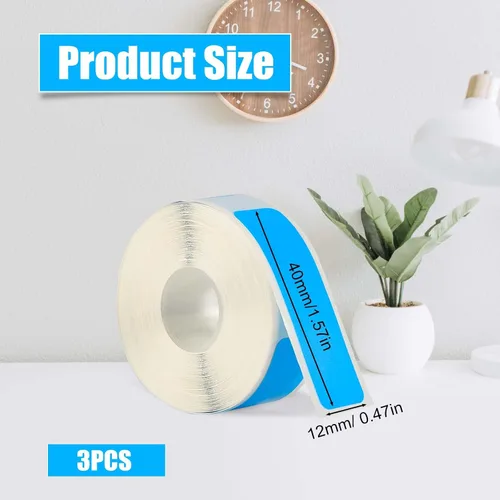 Vista 2 de 3 rollos de cinta para impresora de etiquetas Phomemo D30, 0.472 in x 1.575 in, calcomanías de papel térmico, impermeable, autoadhesivas, repuesto