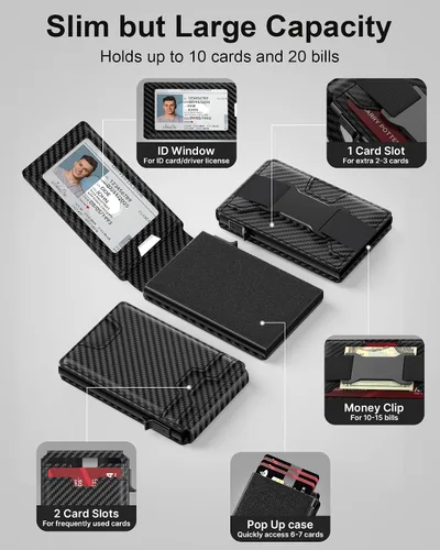 Vista 2 de typecase Cartera inteligente para hombre, Negro fibra de carbono
