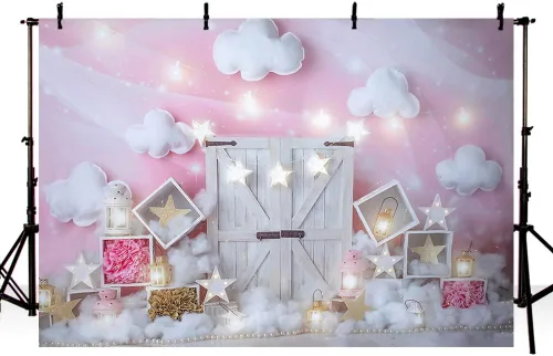 Vista 8 de MEHOFOND Fondo de estudio fotográfico de nube rosa y blanca, accesorios de fondo para cumpleaños, niña, baby shower, decoración de fiesta