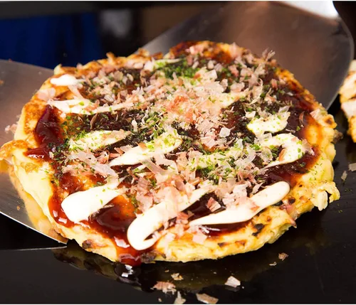 Vista 6 de Okonomiyaki - Juego de 2 espátulas Okonomi de estilo japonés para pizza, mango de madera, 8.5 pulgadas (8.5 in) Okonomiyaki