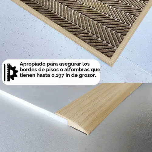 Vista 6 de Tira de transición de piso de 1/5 pulgadas de altura, alfombra autoadhesiva, baldosas de madera, cubierta de transición laminada, borde de puerta