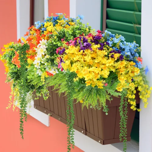 Vista 7 de Zeyune Juego de 48 plantas y flores colgantes falsas, ramo de flores de orquídeas coloridas, helecho boston, plástico, eucalipto, cesta suculenta