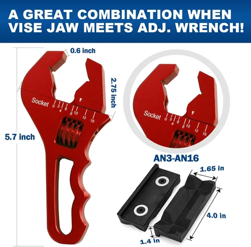 Vista 2 de AN Fittings Wrench 3AN-16AN - Llave AN ajustable de aluminio ligero, tamaño compacto, rojo