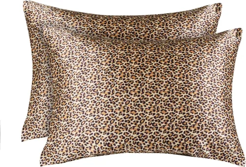 Vista 10 de ShopBedding - Lujosa funda de almohada de satén para el cabello, 2 unidades, satinada, estándar, con cremallera, estampado de cebra marrón
