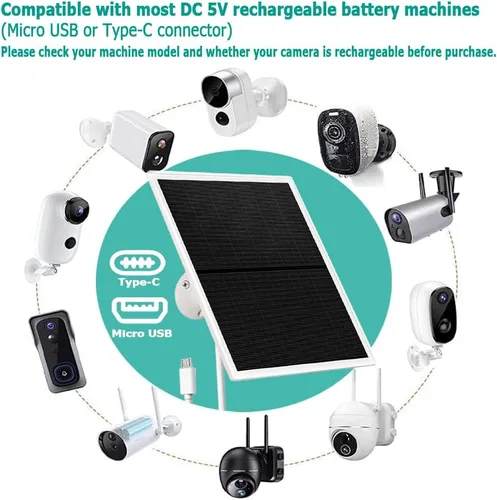 Vista 4 de Cargador de panel solar para cámaras de seguridad al aire libre, 10 W, CC 5 V, compatible con cámaras de batería recargable micro USB y tipo C