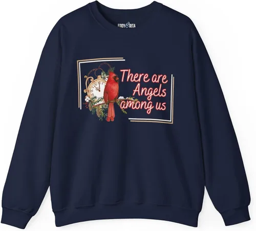 Vista 4 de Cardinal Spirit Sudadera para mujer con texto en inglés "There Are Angels Among Us