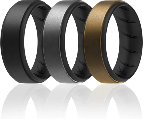 Vista 27 de ROQ Anillo de boda de goma de silicona para hombre, ajuste cómodo, anillo de boda para hombre, duradero, anillo de compromiso de goma transpirable