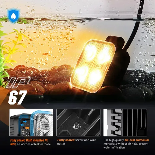 Vista 6 de Nilight 2 unidades de focos LED ámbar cuadrados de 3 pulgadas y 15W con EMC integrado, haz de luz de inundación para iluminación todoterreno, luz