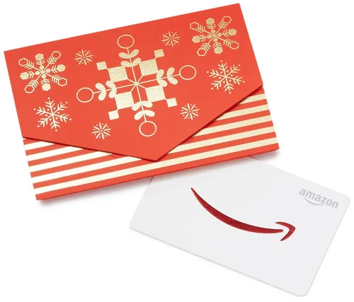 Vista 6 de Amazon Physical Gift Card Mini Envelope, Christmas Mini sobre rojo y dorado