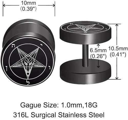 Vista 6 de FLYUN 6 pares de aretes de calavera para hombre aretes de calibre falso aretes de tapones falsos para hombres y hombres aretes negros con tornillo