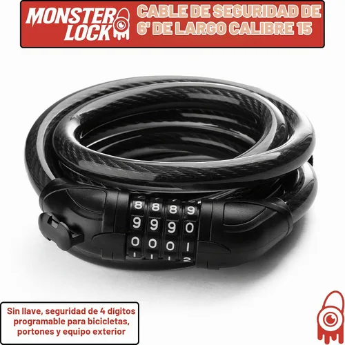 Vista 2 de Cable de bloqueo de bicicleta resistente a cortes más grueso – Calibre 15, cable de acero de 6 pies de largo – Máxima seguridad antirrobo
