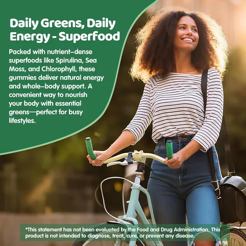 Vista 5 de Gomitas de Clorella de espirulina azul orgánica, 13 en 1 Super Greens & Superfoods, espirulina de 2500 mg de energía diaria mejorada con musgo