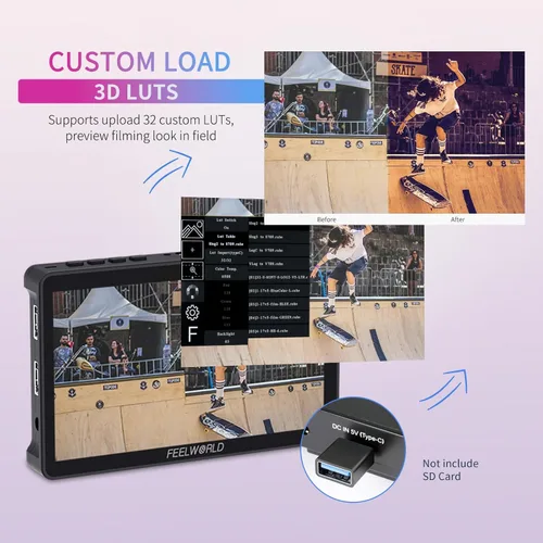 Vista 4 de FEELWORLD F5 Pro - Monitor de campo para cámara réflex digital (pantalla táctil de 5,5 pulgadas, HDMI, 4K, IPS, FHD, 1920 x 1080)