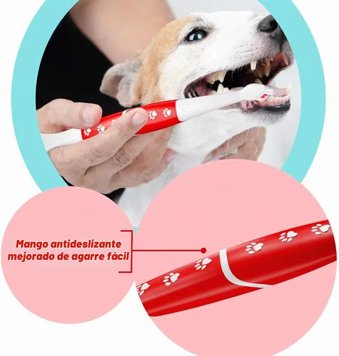 Vista 5 de Cepillo de dientes para mascotas para perros, gatos con cerdas suaves, fácil limpieza de dientes y cuidado dental, cepillo de dientes antideslizante