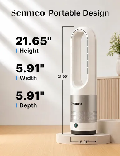 Vista 7 de Bladeless Fan for Bedroom, 22" Tower Fan with Remote, 8 Speeds, 9 Hour Timer, 90° Oscillating, LED Display with Auto Off, Easy to Clean, Bladeless