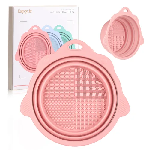 Vista 10 de Cuenco Limpiador de Brochas de Maquillaje Plegable de Silicona - Etercycle Herramienta de Limpieza Portátil para Brochas, Borlas de Polvo y Esponjas