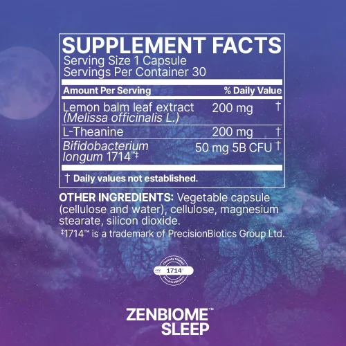 Vista 6 de Microbiome Labs Zenbiome Sleep - Suplemento de teanina L con extracto de bálsamo de limón y probióticos con Bifidobacterium Longum - Ayuda a calmar